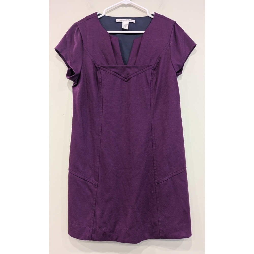 Diane Von Furstenberg Valda Eggplant Purple Wool Blend Dress Size 14